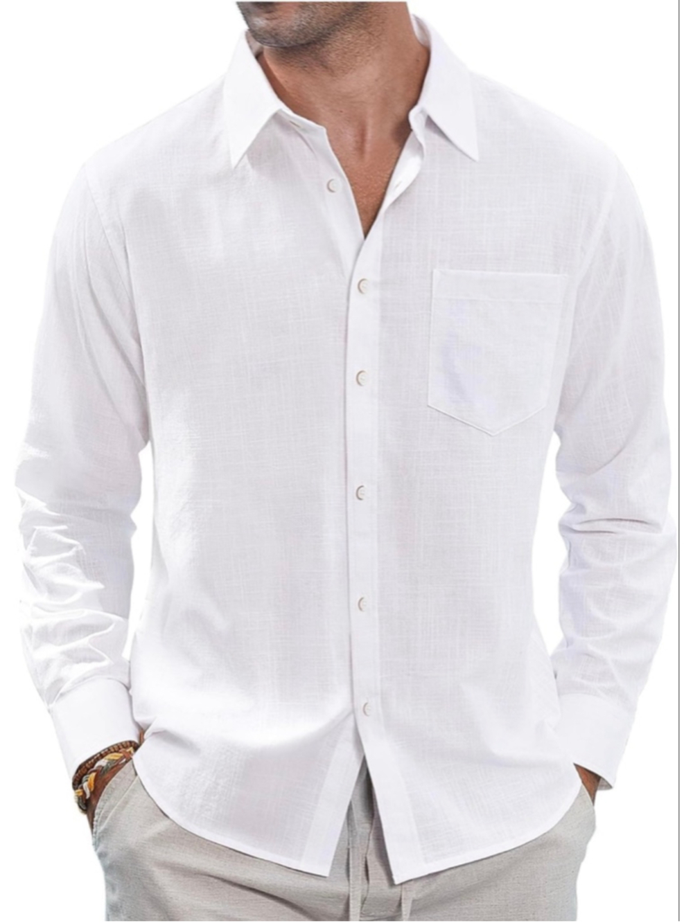 NEW Men's Linen Casual Button Down Long Sleeve Vacation Shirt M
